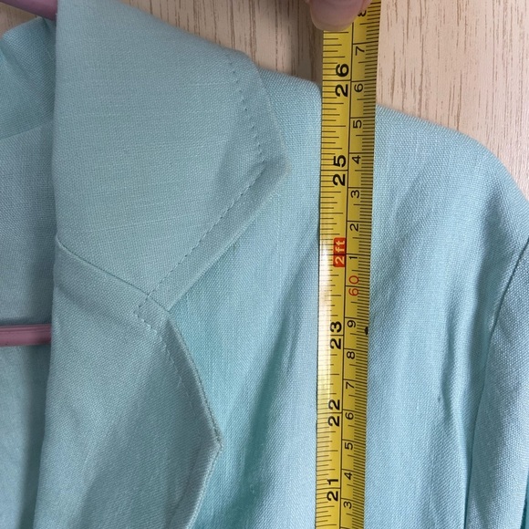 SHORE Brand Aqua Sea Glass Blue Linen Blend Blazer and Cropped Wide Leg Pants XS - Picture 12 of 13